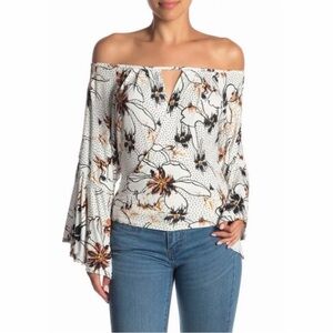 FREE PEOPLE NWT Boho Off The Shoulder Keyhole Draped Front Bell Sleeve Top XS